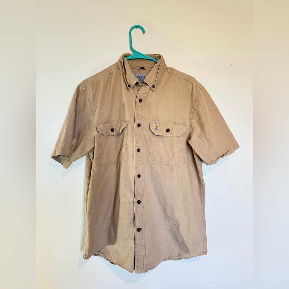 Carhartt Men's Casual Relaxed Fit Tan Button Down Shirt